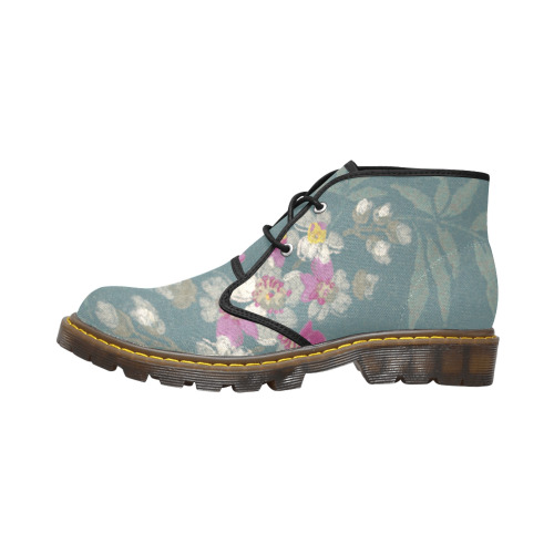 Flowers painting on green Women's Canvas Chukka Boots (Model 2402-1)