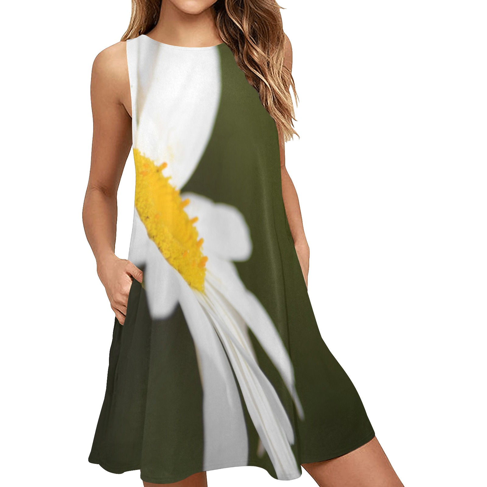 Petals of Daisy Sleeveless A-Line Pocket Dress (Model D57)