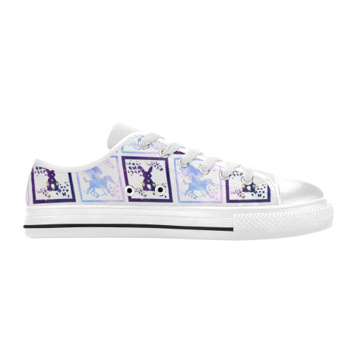 Bunny and Pegasus Together in Blue Patchwork Design Low Top Canvas Shoes for Kid (Model 018)