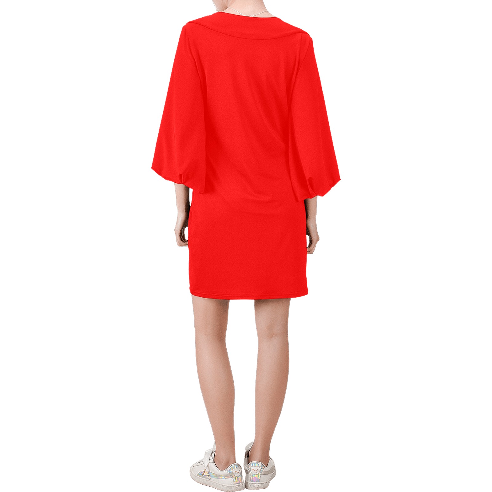 Merry Christmas Red Solid Color Bell Sleeve Dress (Model D52)
