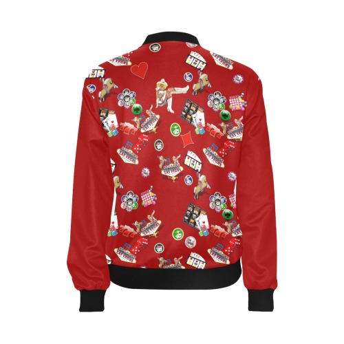 Famous Las Vegas Icons Red All Over Print Bomber Jacket for Women (Model H36)