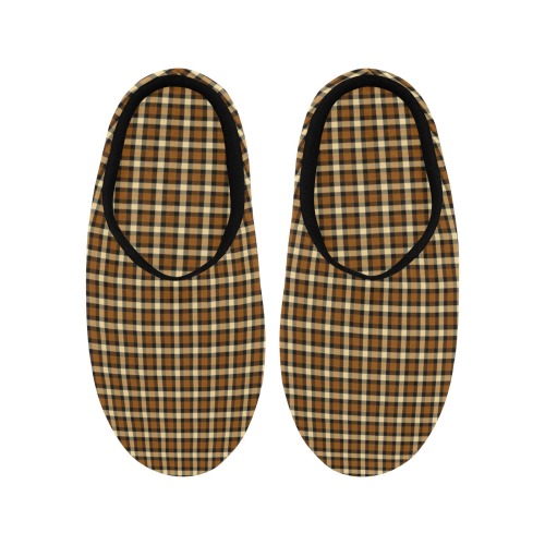 Autumn Brown Beige Plaid Men's Non-Slip Cotton Slippers (Model 0602)