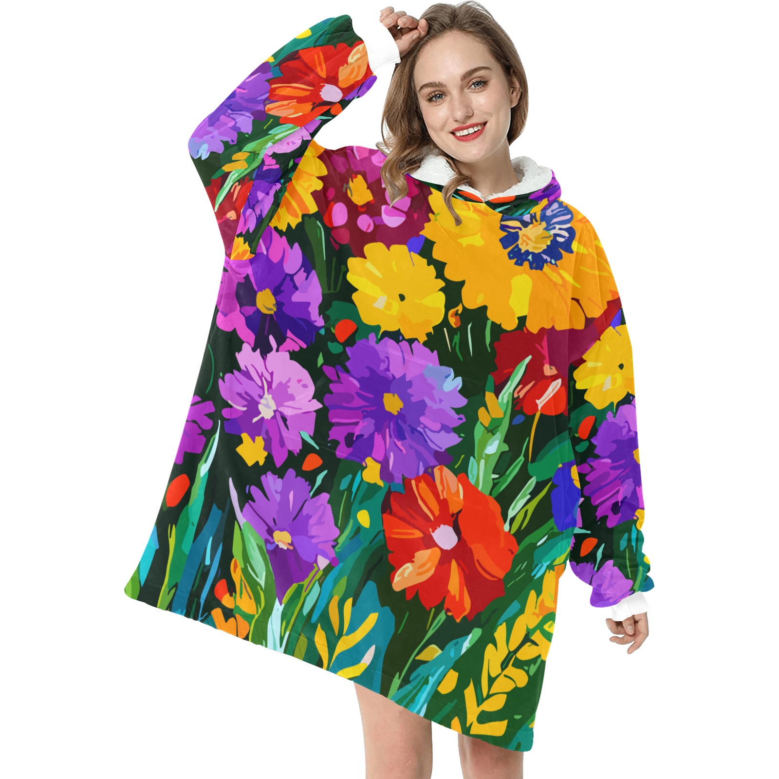 Wild flowers in the field. Fantasy summer art. Blanket Hoodie for Women