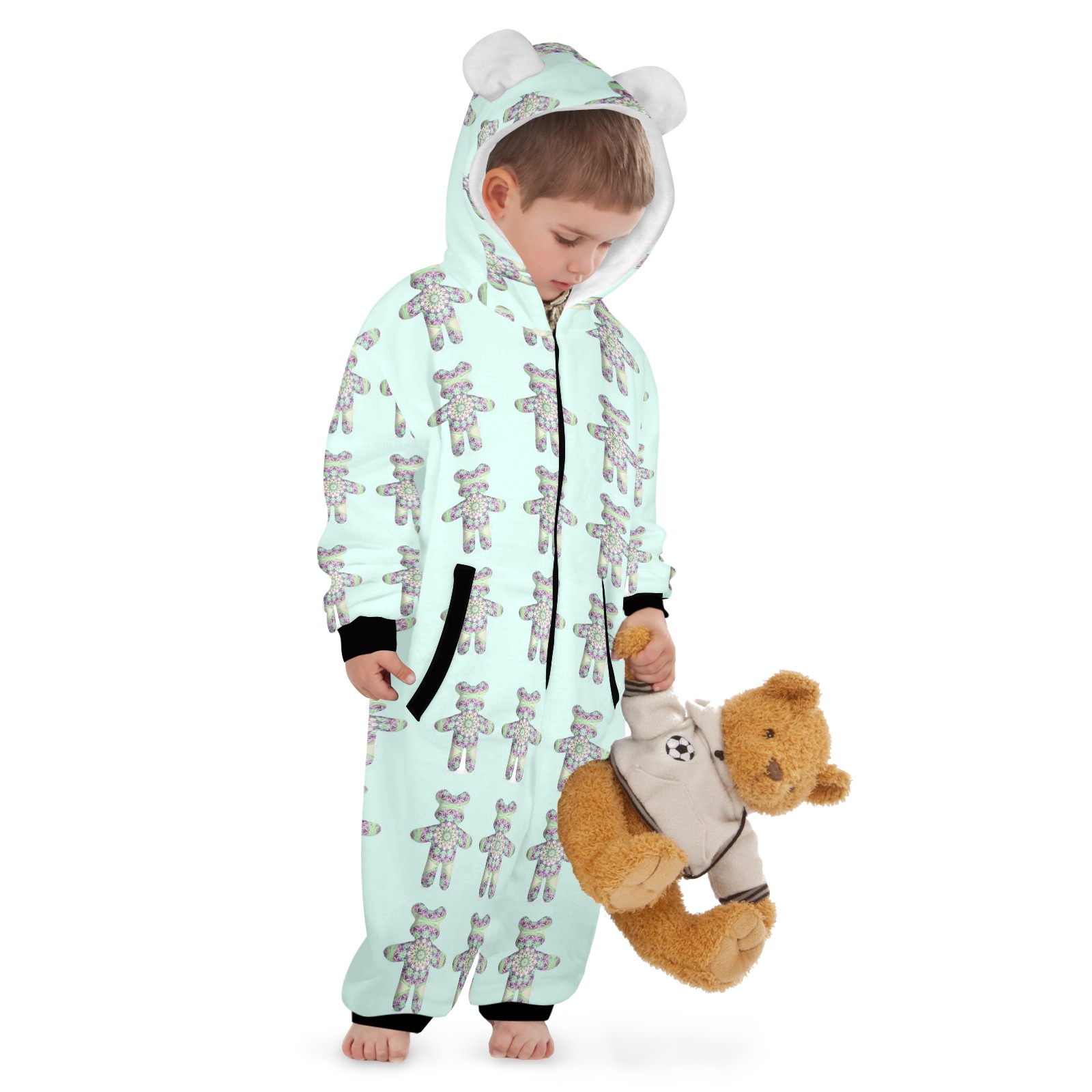 nounours 2g One-Piece Zip up Hooded Pajamas for Little Kids
