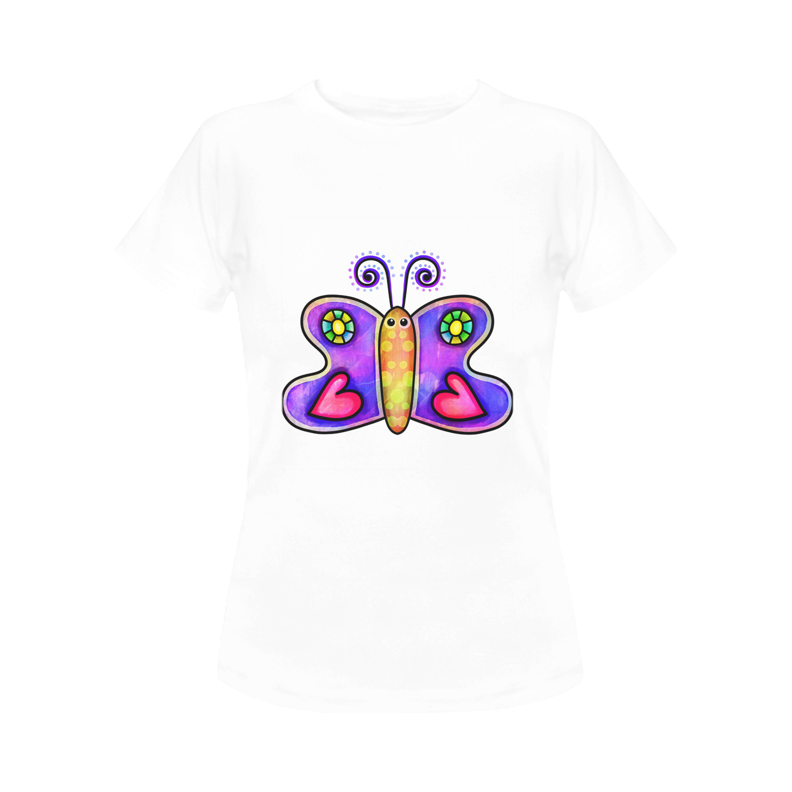 Lilac Watercolor Butterfly Doodle Cartoon Women's T-Shirt in USA Size (Front Printing Only)