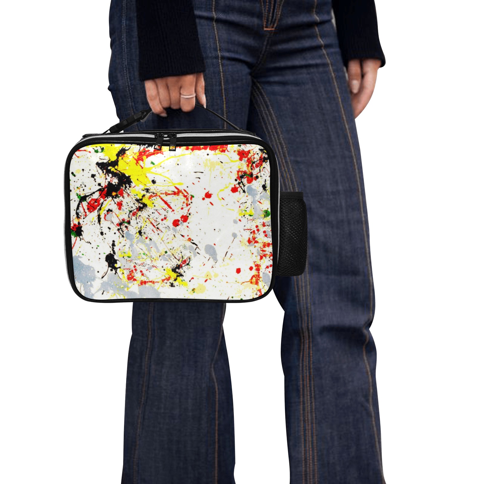 Yellow Paint Splatter PU Leather Lunch Bag (Model 1723)