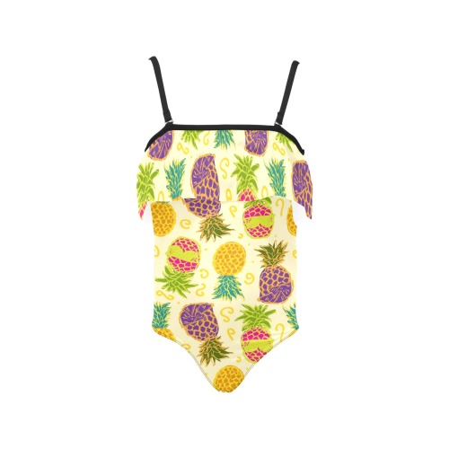 Pineapples Kids' Spaghetti Strap Ruffle Swimsuit (Model S26)