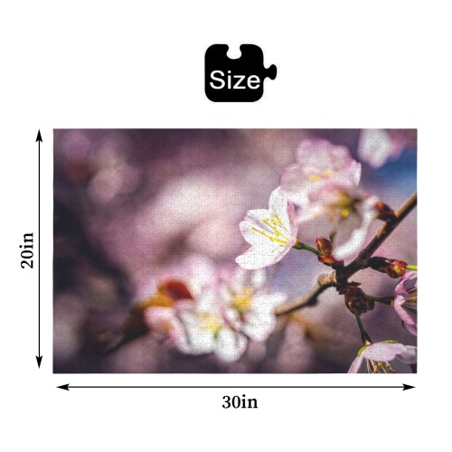 Magic of a sakura cherry garden in Hanami season. 1000-Piece Wooden Jigsaw Puzzle (Horizontal)