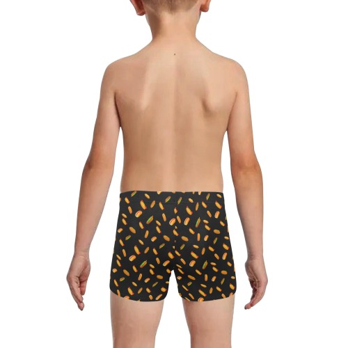 Hot Dog Pattern - Black Little Boys' Swimming Trunks (Model L57)