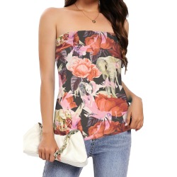 Elephants in the rose bushes C Women's Long Tube Top (Model T84)