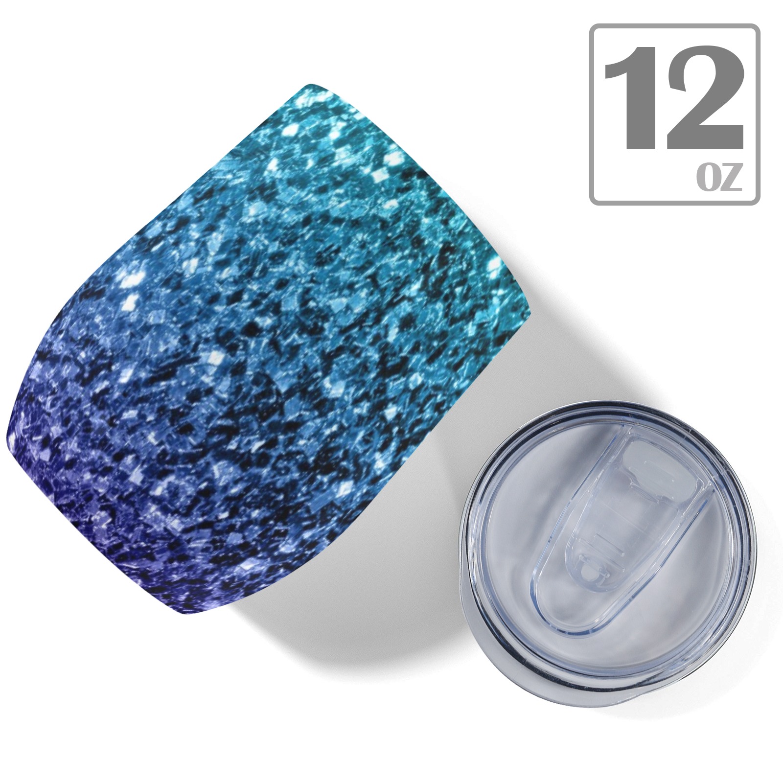 Aqua blue ombre faux glitter sparkles beautiful girly shiny bling design for her 12oz Wine Tumbler