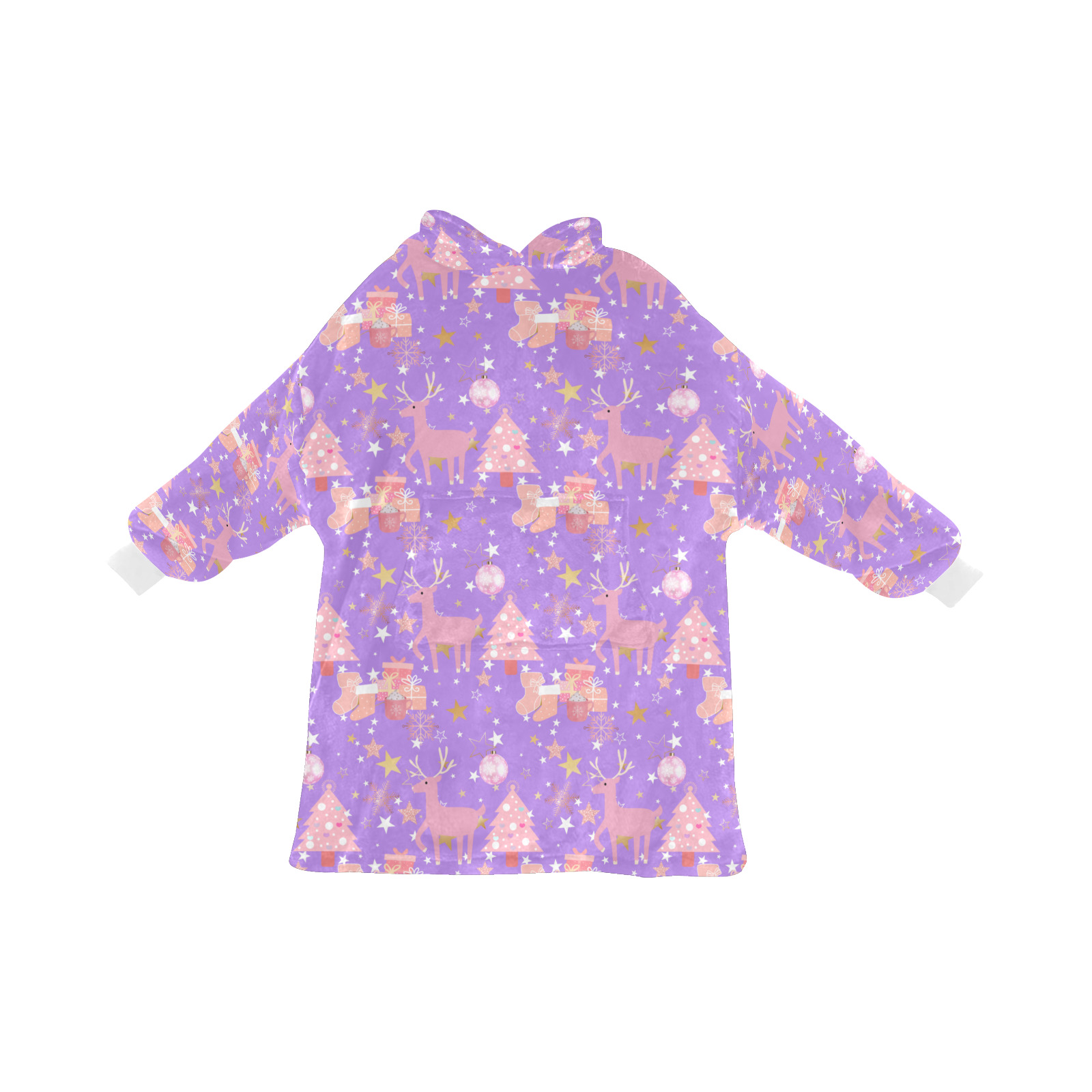 Pink and Purple and Gold Christmas Design Blanket Hoodie for Men