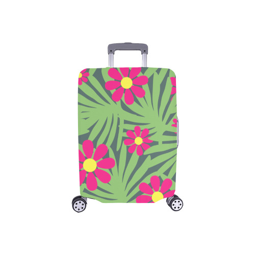 Pink Exotic Paradise Jungle Flowers and Leaves Luggage Cover/Small 18"-21"