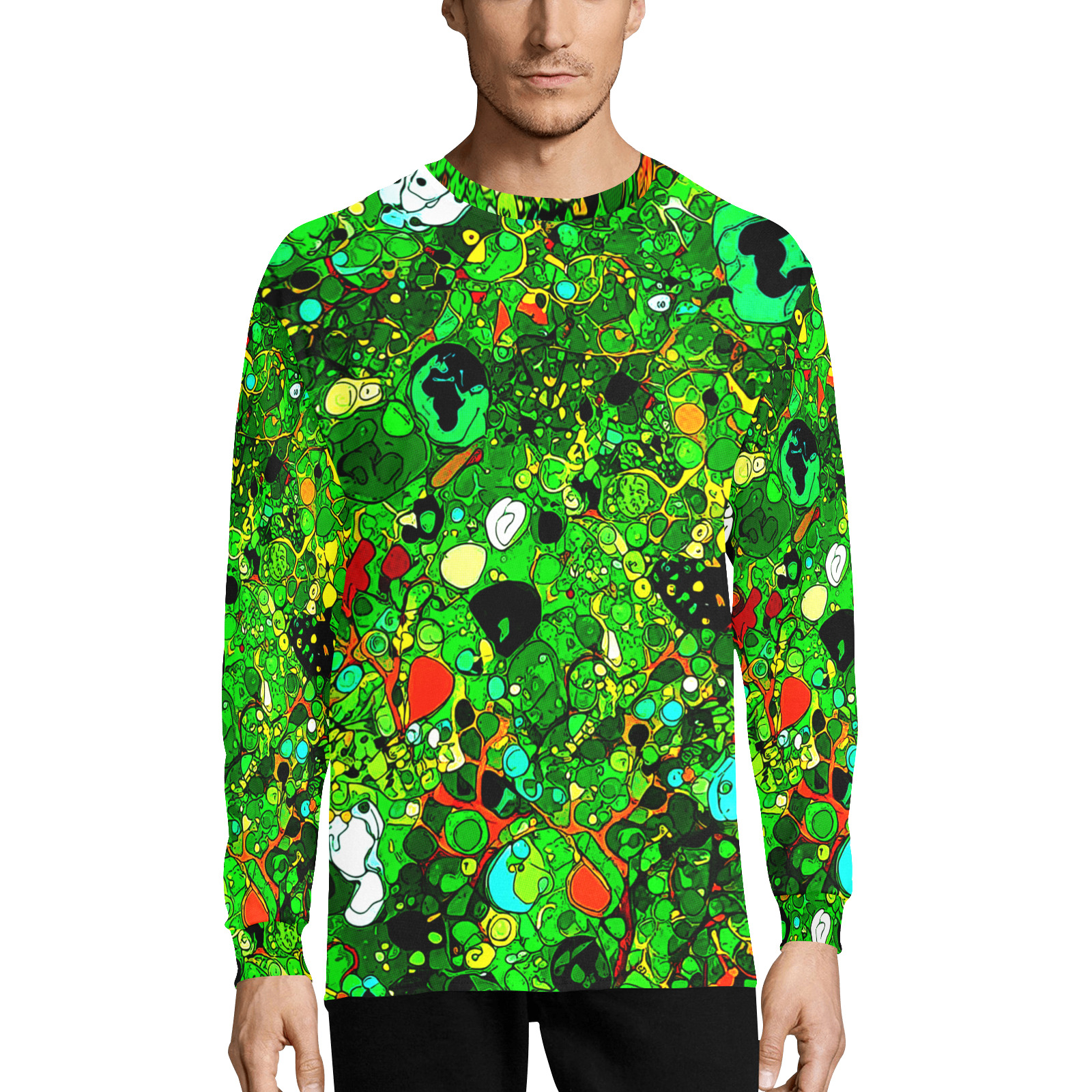 Green Abstract Art 409 Men's Pajama Top with Custom Cuff