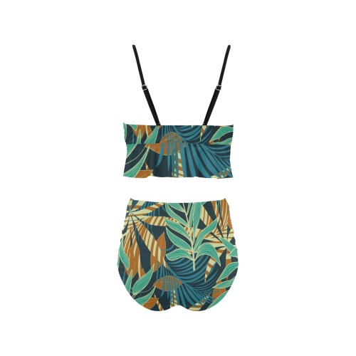 Beautiful Tropical Jungle Plants Ruffle Hem Bikini Swimsuit (Model S35)