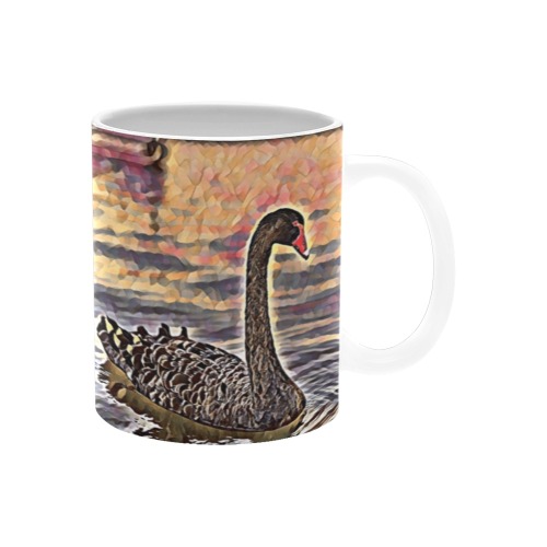 Swan On The River At Sunset (Oil Painting) Custom White Mug (11OZ)