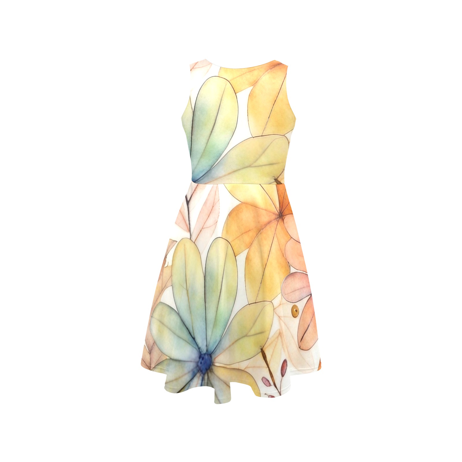 Watercolor Floral 2 Sleeveless Expansion Dress (Model D60)