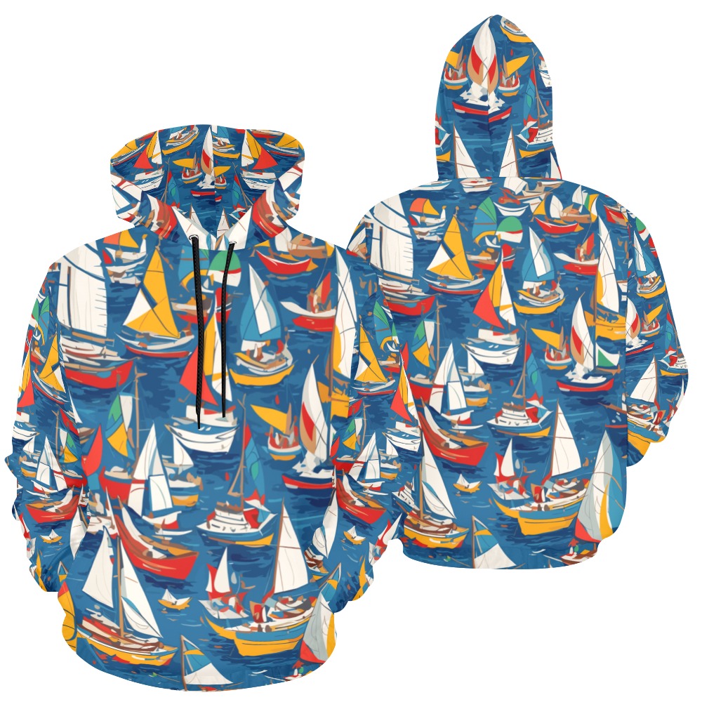 Chic colorful abstract art of sailboats at sea. All Over Print Hoodie for Men (USA Size) (Model H13)