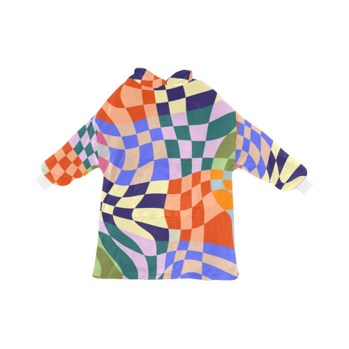 Wavy Groovy Geometric Checkered Retro Abstract Mosaic Pixels Blanket Hoodie for Women