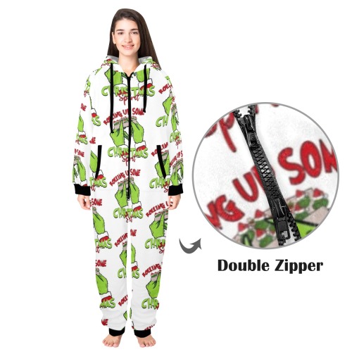 Christmas Spirit Onesie Unisex One-Piece Zip Up Hooded Pajamas