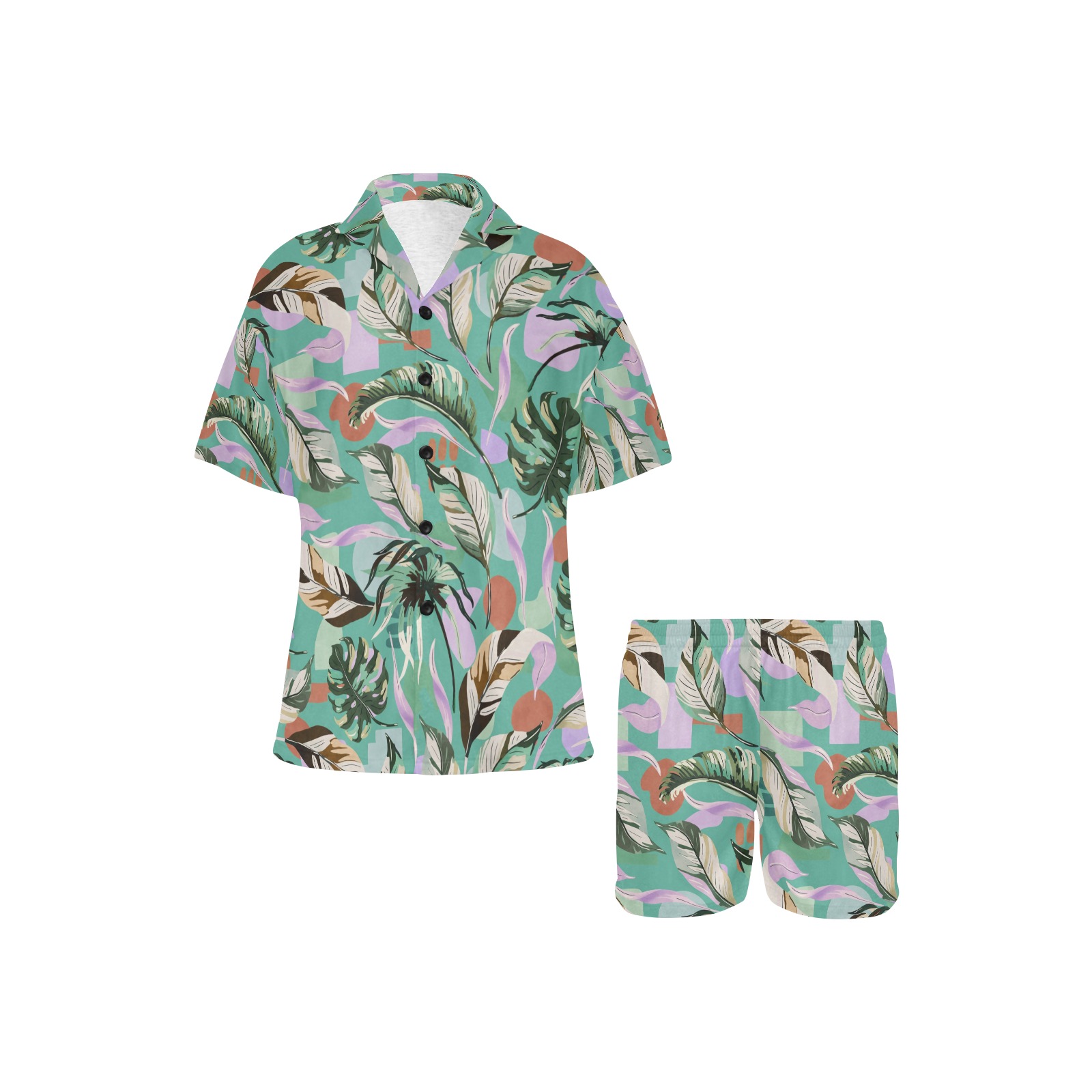 Tropical abstract shapes 58 Women's V-Neck Short Pajama Set