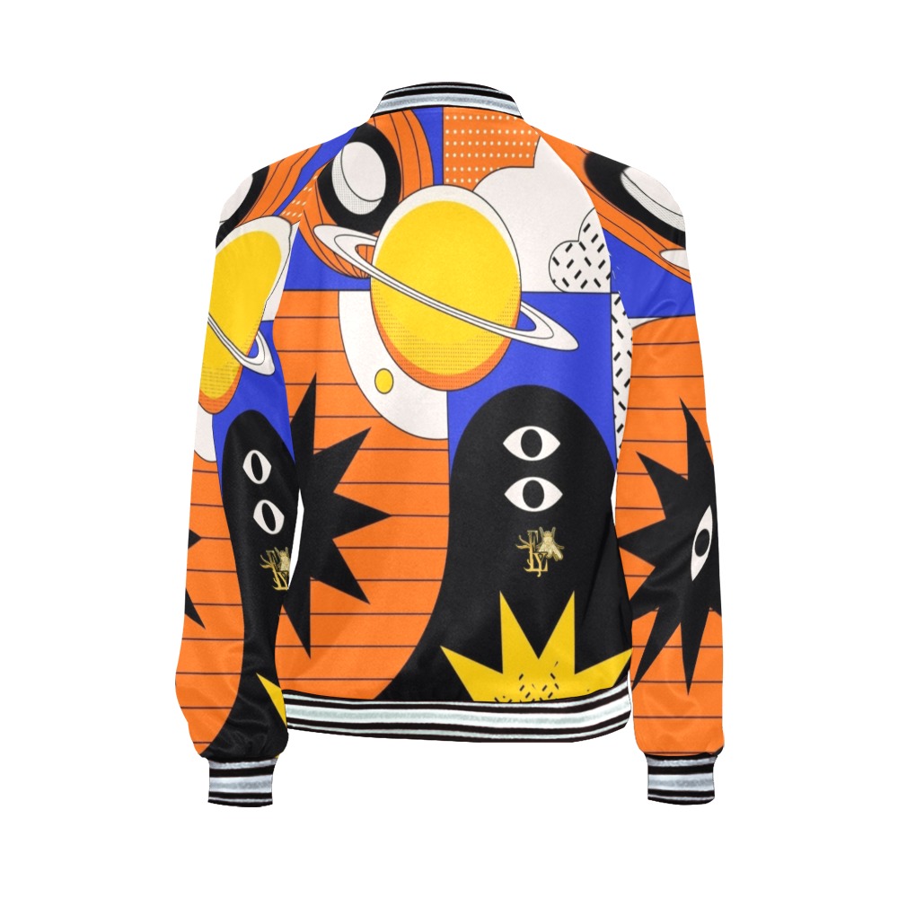 Abstract Superstar Collectable Fly All Over Print Bomber Jacket for Women (Model H21)