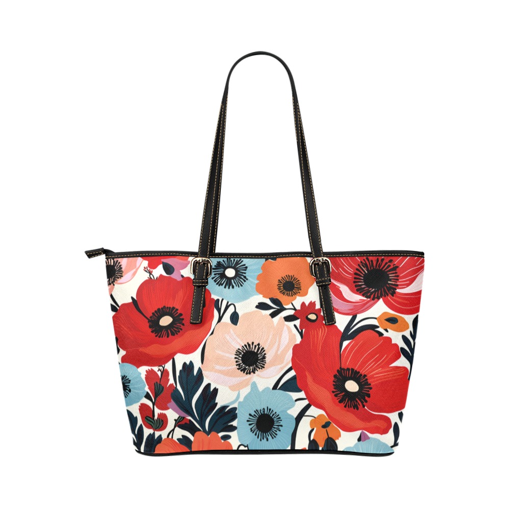 Flowers Pattern v1 Leather Tote Bag/Large (Model 1651)