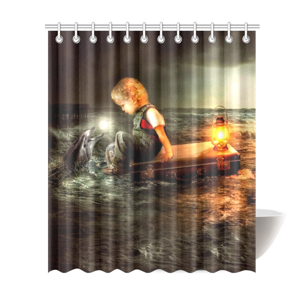 Boy And Dolphin Shower Curtain 72"x84"