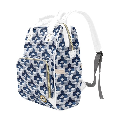 blue and white repeating pattern Multi-Function Diaper Backpack/Diaper Bag (Model 1688)