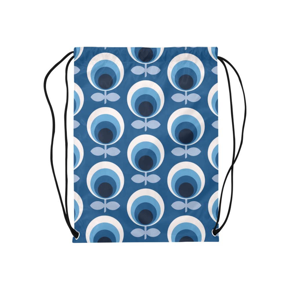 Mid Century Modern Blue Floral Bg Medium Drawstring Bag Model 1604 (Twin Sides) 13.8"(W) * 18.1"(H)