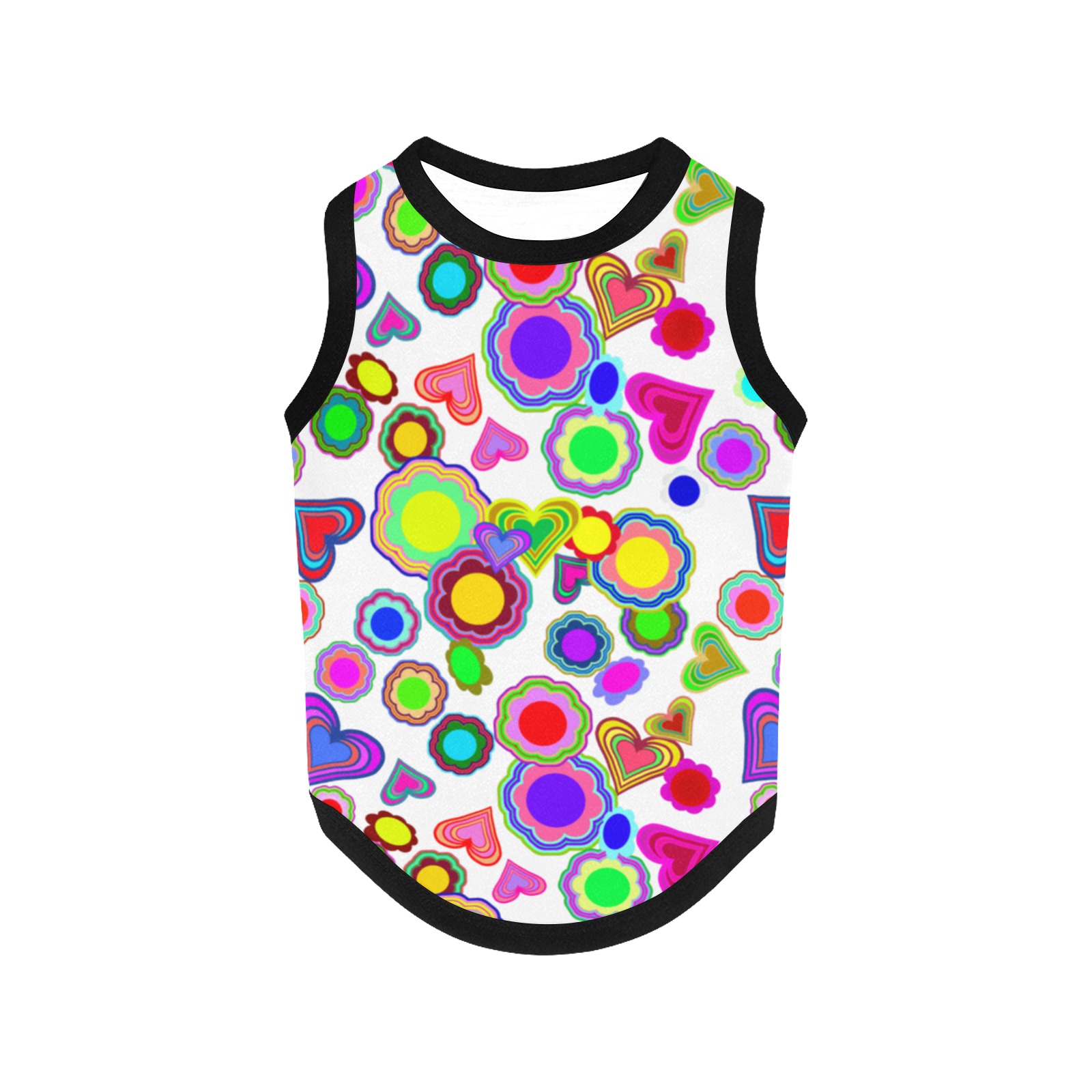Groovy Hearts and Flowers White All Over Print Pet Tank Top
