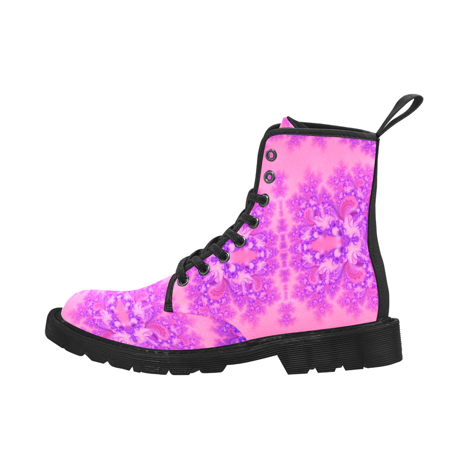 Purple and Pink Hydrangeas Frost Fractal Martin Boots for Women (Black) (Model 1203H)