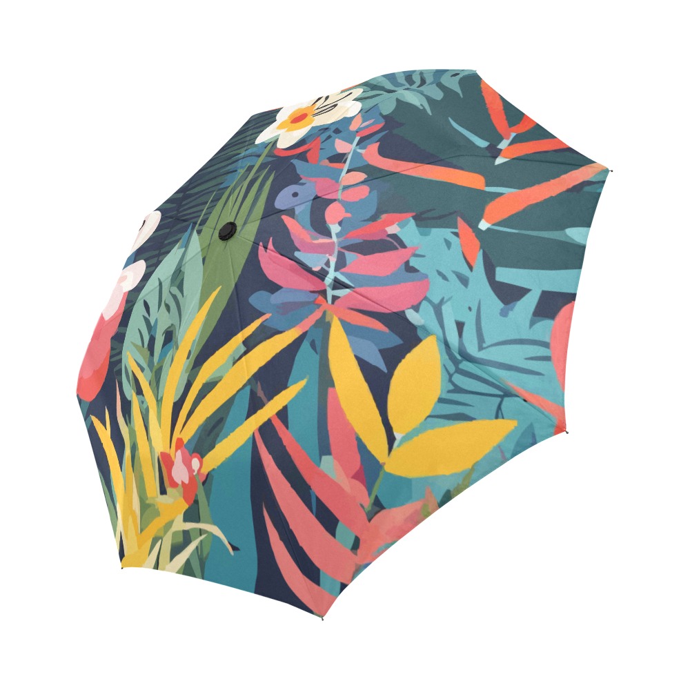 Stylish art of colorful tropical flowers, plants. Auto-Foldable Umbrella (Model U04)