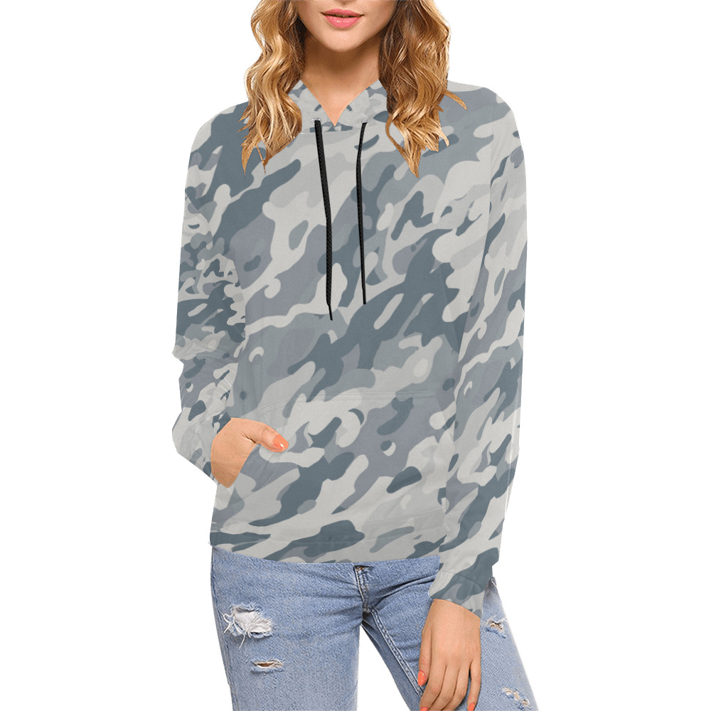 Modern Rock Fashion Camouflage All Over Print Hoodie for Women (USA Size) (Model H13)