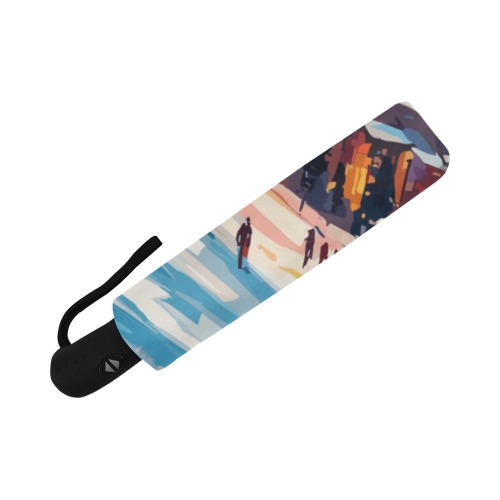 Winter sunset over the skiing resort colorful art Auto-Foldable Umbrella (Model U04)