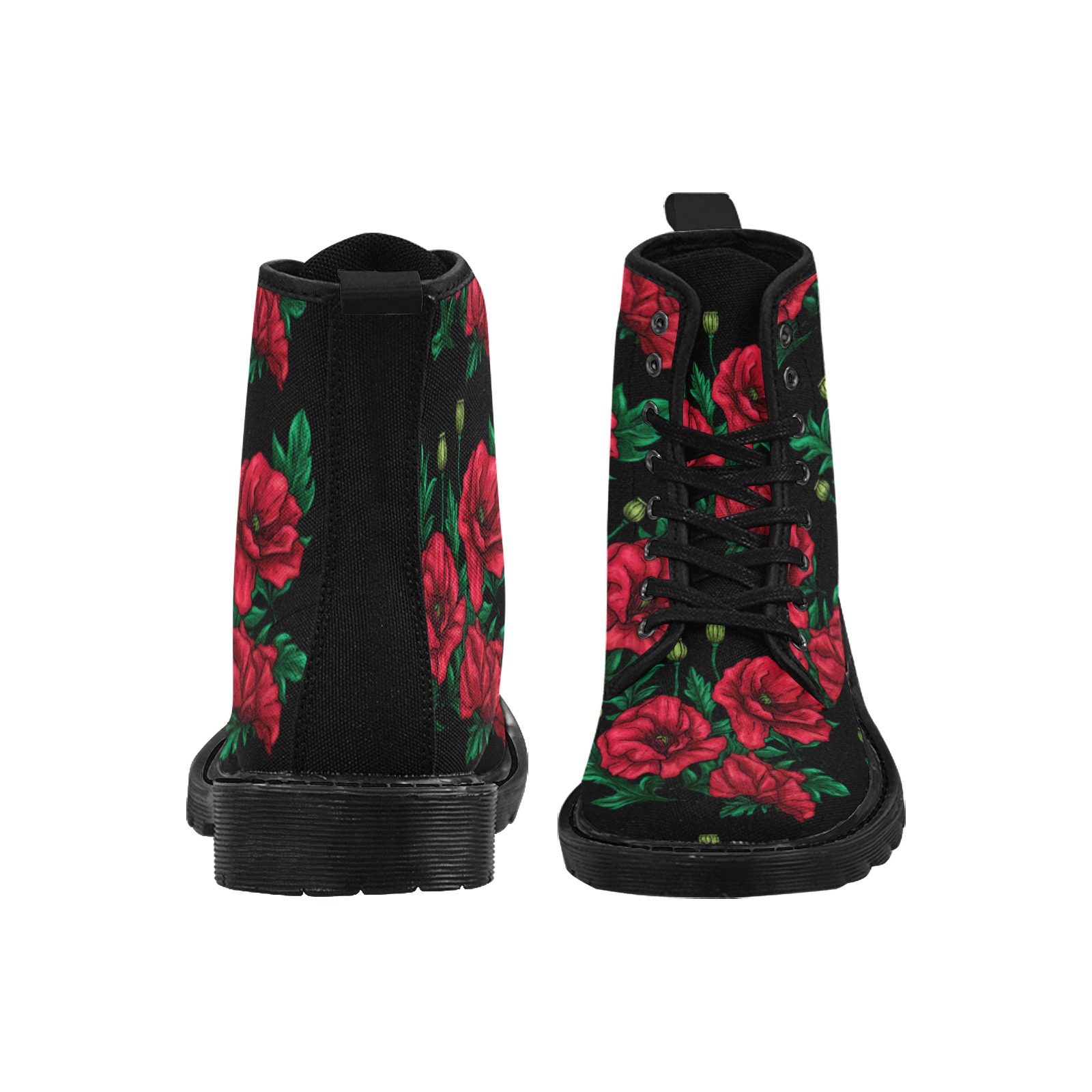 red poppies Martin Boots for Women (Black) (Model 1203H)