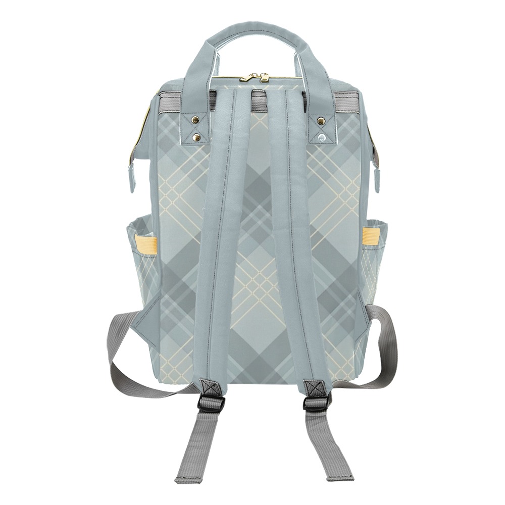 Golden Blue Plaid Multi-Function Diaper Backpack/Diaper Bag (Model 1688)