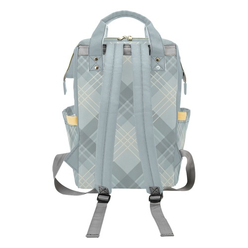 Golden Blue Plaid Multi-Function Diaper Backpack/Diaper Bag (Model 1688)