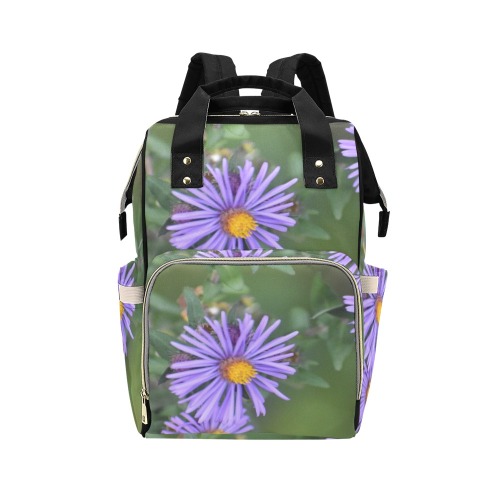 Purple Flowers Diaper Bag #2 Multi-Function Diaper Backpack/Diaper Bag (Model 1688)
