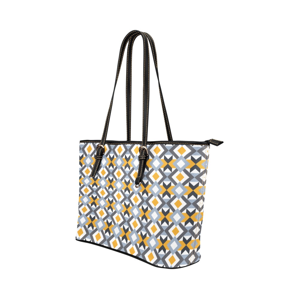 Retro Angles Abstract Geometric Pattern Leather Tote Bag/Small (Model 1651)