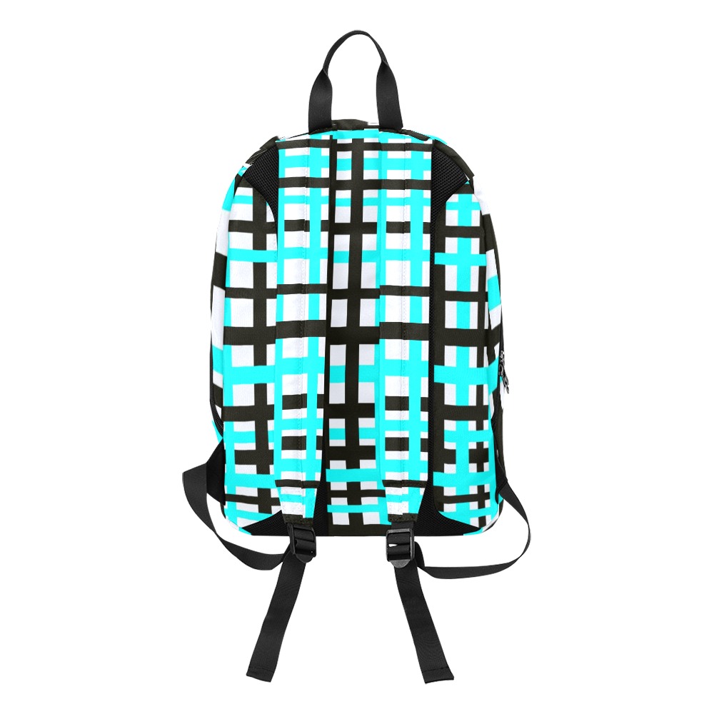 Interlocking Stripes Black White Teal Large Capacity Travel Backpack (Model 1691)