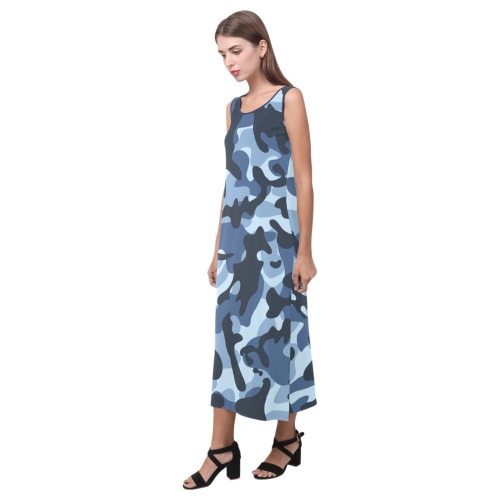 Blueberry Camo Phaedra Sleeveless Open Fork Long Dress (Model D08)