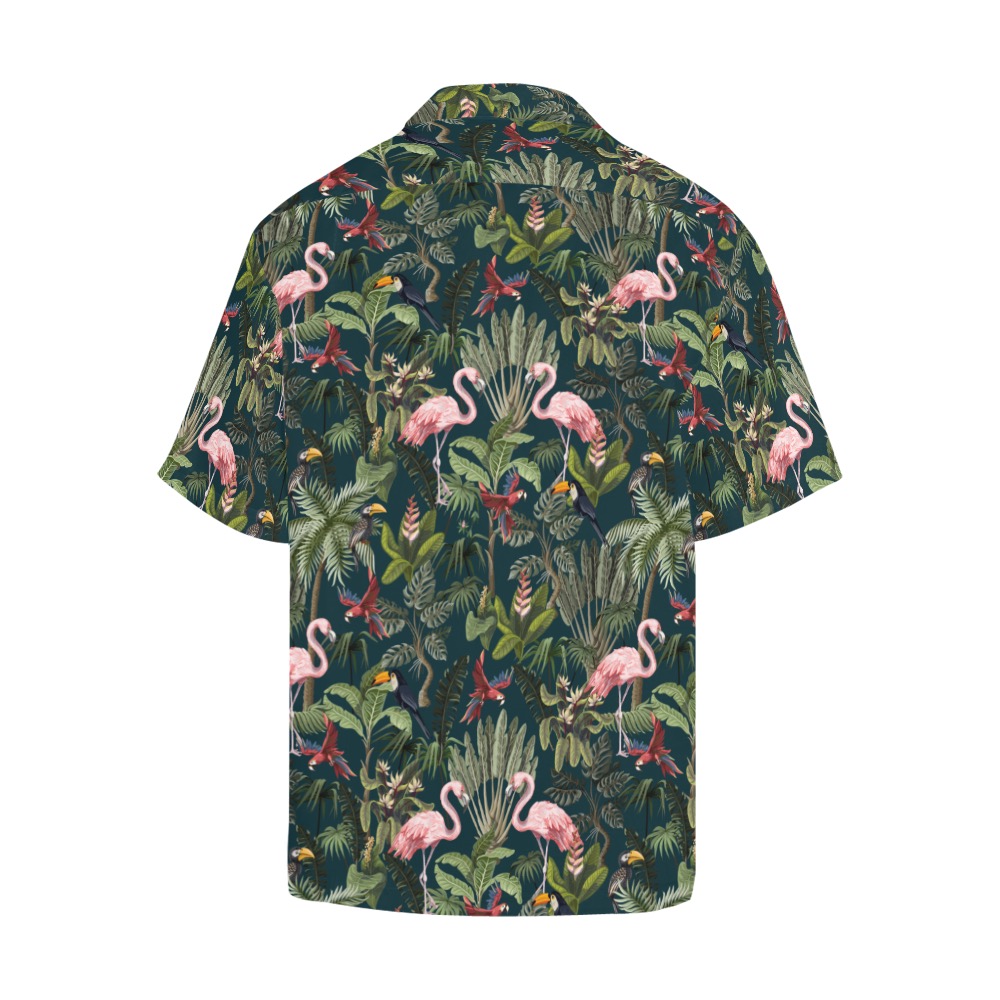 Flamingo Jungle on Black Hawaiian Shirt (Model T58)