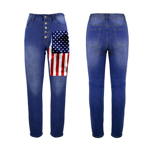 America Flag Banner Patriot Stars Stripes Freedom Women's Jeans (Front Printing)