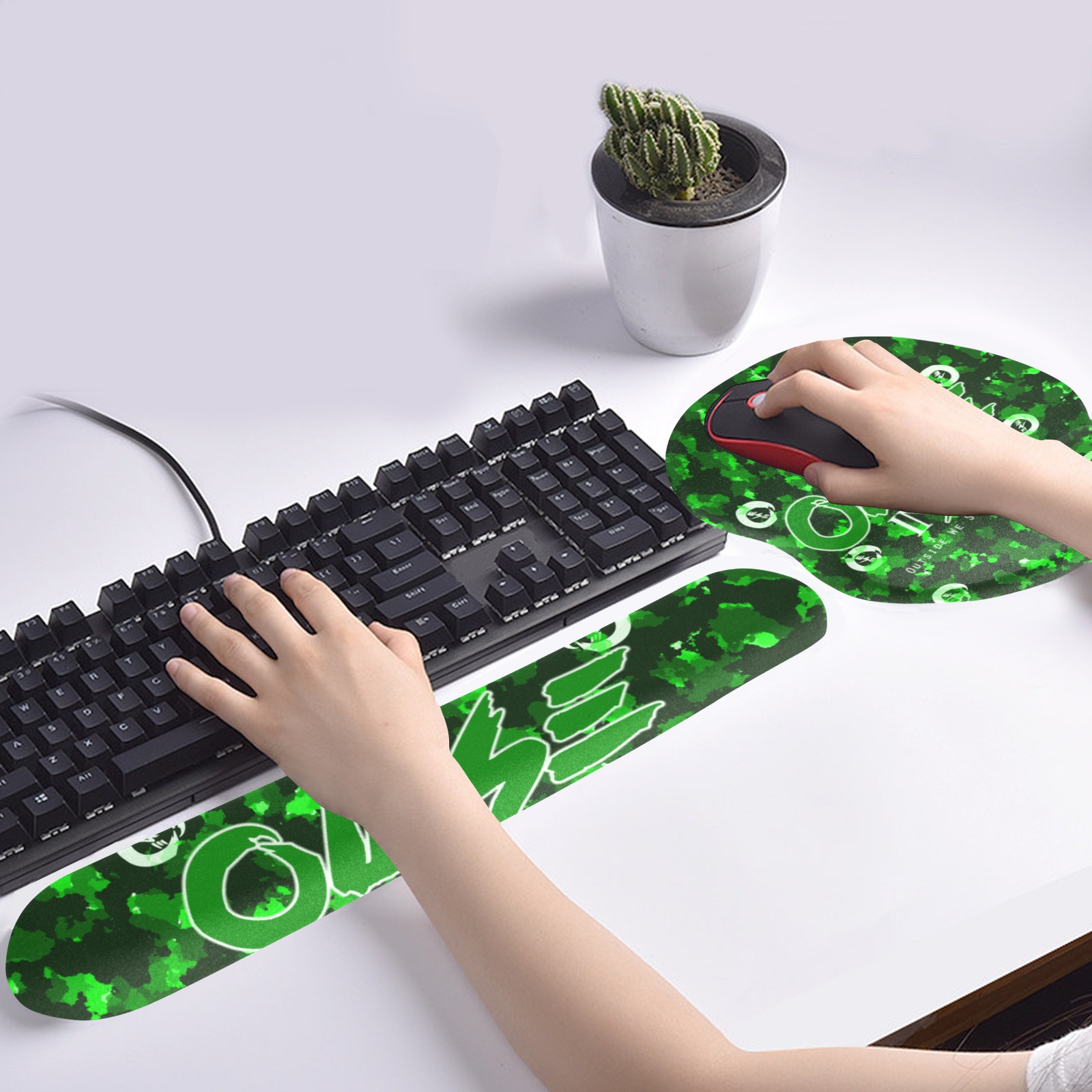 OGSGreenShirt4 Keyboard Mouse Pad Set with Wrist Rest Support