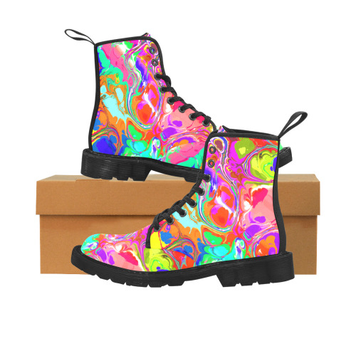 Psychedelic Abstract Marble Artistic Dynamic Paint Art Martin Boots for Men (Black) (Model 1203H)