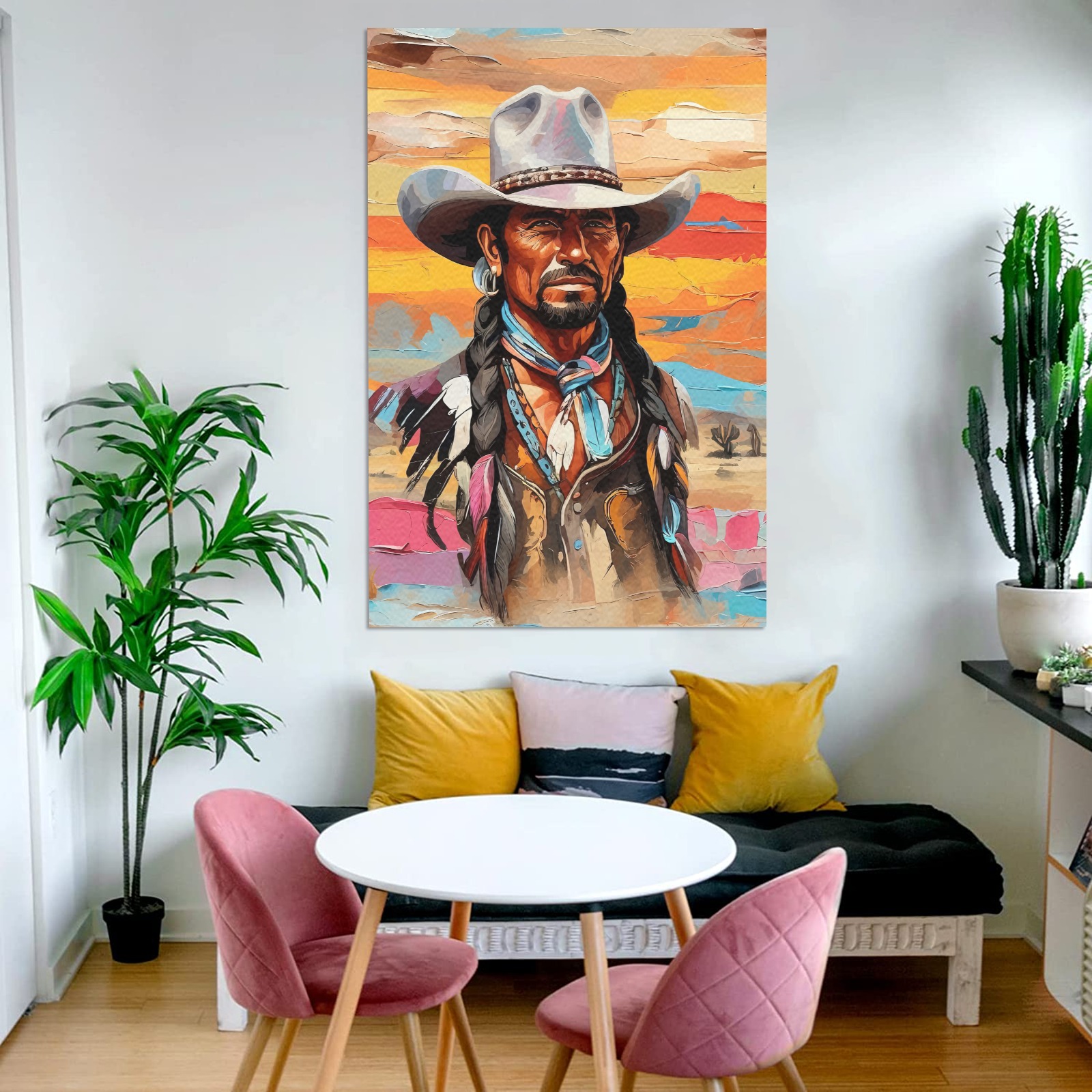 Cool fantasy colorful art of Wild West outlaw. Frame Canvas Print 32"x48"