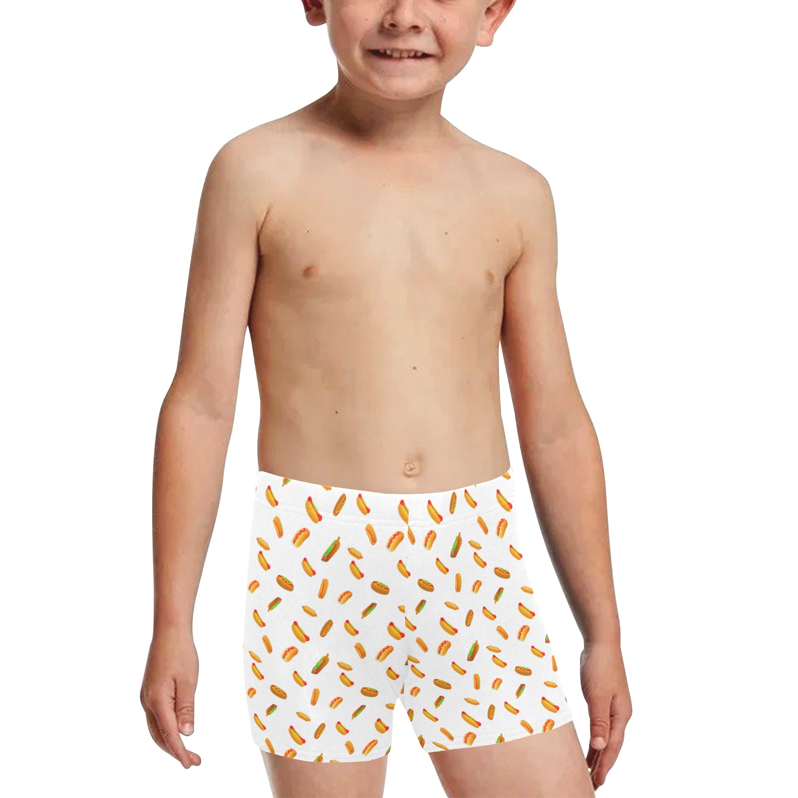 Hot Dog Pattern - White Little Boys' Swimming Trunks (Model L57)