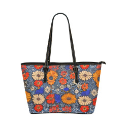 Tricolor Flowers Leather Tote Bag/Large (Model 1651)