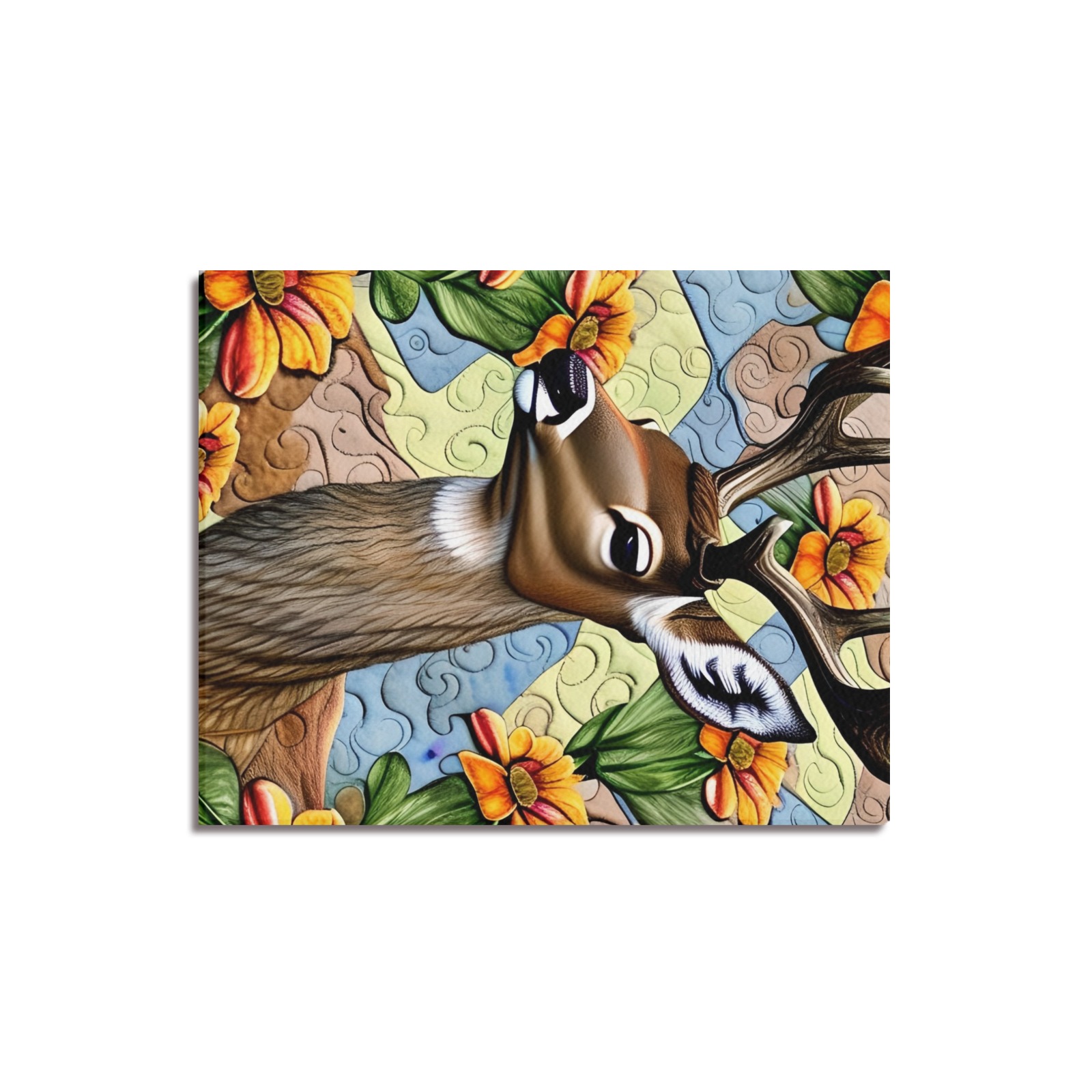 Boho Aesthetic Deer Simulated Quilt Artwork Frame Canvas Print 16"x20"